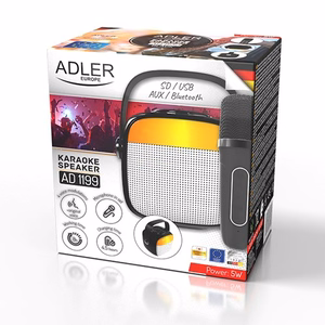 Adler AD 1199 karaoke skaļrunis ar mikrofonu, SD/USB/AUX/Bluetooth, melns