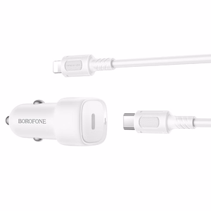 Borofone autolādētājs BZ34A Cloud - Type C - PD 20W ar Type C uz Lightning kabeli balts
