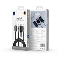 WiWU - Starlink sērijas datu kabelis Wi-045E 3in1 USB A uz USB C, Micro USB, Lightning 3,1A 1m - melns