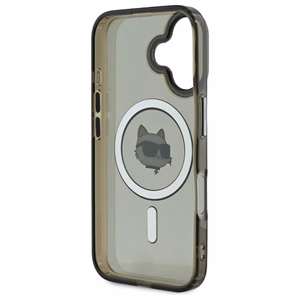 Karl Lagerfeld IML Metal Choupette Head Magnētiskais iPhone 16 Plus viedtālruņa apvalks - melns