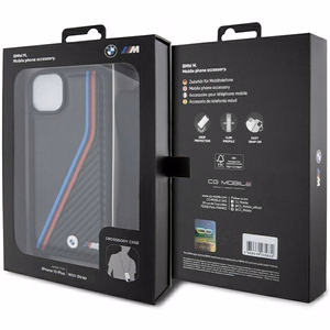 BMW M Edition oglekļa trīskrāsu līnijas un siksna viedtālruņa apvalks iPhone 15 Plus / 14 Plus - melns