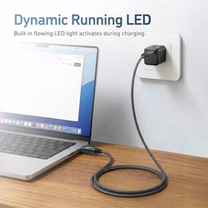 X-ONE FlowLink datu kabelis ar plūstošu LED apgaismojumu – C–C tipa – 5A, līdz 100W, 1,2m, melns