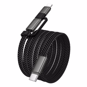 Plakans kabelis USB C uz USB C/iP 2in1 Hoco 3A 60W 1 m X125 melns