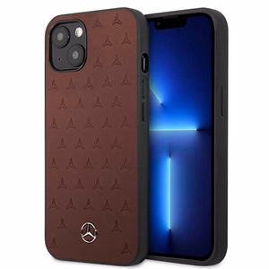 Mercedes ādas apvalks ar zvaigžņu rakstu iPhone 13 mini viedtālrunim - sarkans