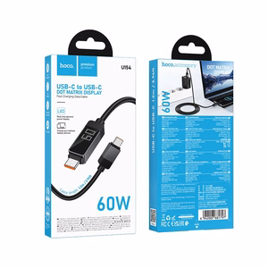 Hoco U154 USB-C–USB-C kabelis ar punktu matricas LCD ekrānu, 3 A, 60 W, 1 m, melns