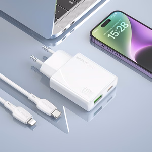 Borofone Сетевое зарядное устройство BN25 Wish (Ultra Thin) - USB + Type C - PD QC 3.0 30W белое
