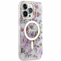 Guess GUHMP14XHCFWST iPhone 14 Pro Max 6.7" caurspīdīgs cietais viedtālruņa apvalks Flower Magnētiskais