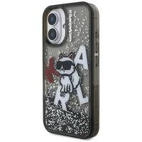 Karl Lagerfeld Liquid Glitter Choupette Logo iPhone 16 macins - melns