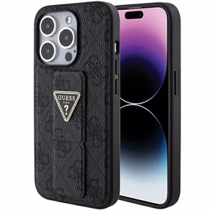 Guess Grip Stand 4G Triangle Strass viedtālruņa apvalks iPhone 15 Pro - melns