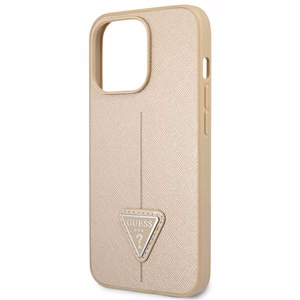 Guess GUHCP14LPSATLE iPhone 14 Pro 6,1 beiges krāsas kietais viedtālruņa apvalks SaffianoTriangle Logo