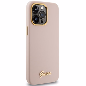 Guess Silicone Script Metal Logo & Frame viedtālruņa apvalks iPhone 15 Pro - rozā
