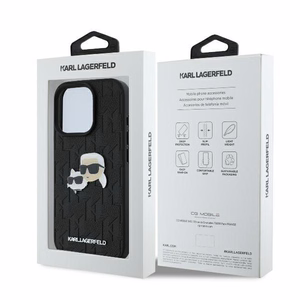 Karl Lagerfeld Monogram Karl & Choupette Head Pin viedtālruņa apvalks iPhone 16 Pro - melns