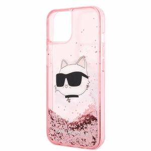 Karl Lagerfeld mirdzošs Choupette galvas viedtālruņa apvalks iPhone 14 Plus - rozā