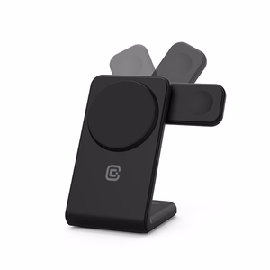 Crong MagSpot Pivot Stand 3 vienā bezvadu lādētājs iPhone, Apple Watch un AirPods ierīcēm, saderīgs ar MagSafe, melns