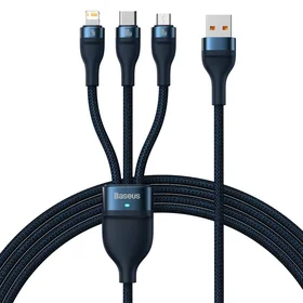Baseus kabelis 3in1 Flash II USB - Lightning + USB-C + microUSB 1,2 m 3,5A zils