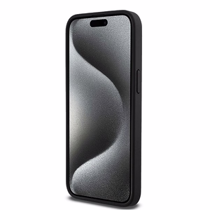 DKNY Leather Monogram Pattern Metal Logo MagSafe Case for iPhone 15 Pro Max - Black