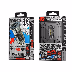 WEKOME WP-C40 Vanguard Series auto lādētājs, 2 × USB-A, 15 W, melns un caurspīdīgs