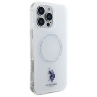 US Polo IML Ring Magnētiskais viedtālruņa apvalks iPhone 16 Pro Max - balta