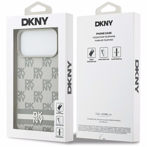 DKNY rūtainais ar drukātām svītrām viedtālruņa apvalks iPhone 17 Pro Max - bēšs