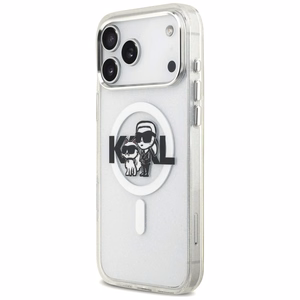 Karl Lagerfeld IML mirdzošais Karl & Choupette skices logotipa magnētiskais viedtālruņa apvalks iPhone 17 Pro Max - caurspīdīgs