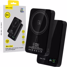 Blavec Portatīvais lādētājs 10000mAh BJ-04 Plāns 13,5mm - Type C - 22,5W magnētiskā Magsafe 3 in 1 (PBBJ04-MC10B) melna stikls
