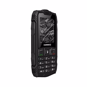 Hammer Rock – 2.4 collu ekrāns izturīgs podziņu tālrunis, 32 MB, Dual SIM, 2G, Bluetooth 3.0, 0.3 MP kamera, 1800 mAh, melns