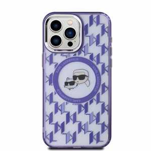 Karl Lagerfeld IML Monogram Karl & Choupette Head MagSafe apvalks iPhone 15 Pro Max - violets
