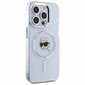 Karl Lagerfeld IML Metāla Karla Galvas Magnētiskais viedtālruņa apvalks iPhone 15 Pro balts