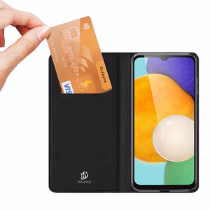 Dux Ducis Skin Pro Viedtālruņa apvalks Samsung Galaxy A14 4G / 5G ar atveramu kartiņu maku un statīvu Melns