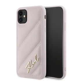 Karl Lagerfeld Diagonal Quilted Script apvalks viedtālrunim iPhone 11 / Xr - rozā