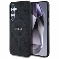 Guess Ādas 4G Krāsains Gredzens Klasiskais Logotips Magnētiskais Viedtālruņa apvalks Samsung Galaxy S25 Plus melna