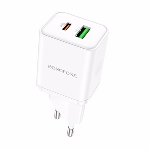 Borofone Sienas lādētājs BN7 - USB + Type C - QC 3.0 PD 20W balts