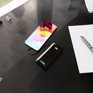 Внешний аккумулятор SBS 10000 mAh 20W со встроенным кабелем USB-C и цифровым дисплеем - чёрный