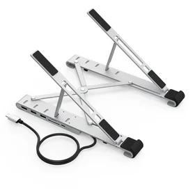 Choetech statīvs daudzfunkcionāla stacija klēpjdatoram PD / USB-C HDMI (4K / 30Hz) / 2xUSB-A / 1xUSB-C / 1xSD / 1xTF melns (HUB-M43)