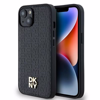 DKNY Ādas monogrammas raksta ar metāla logotipu magnētiskais viedtālruņa apvalks iPhone 15/14/13 - melns