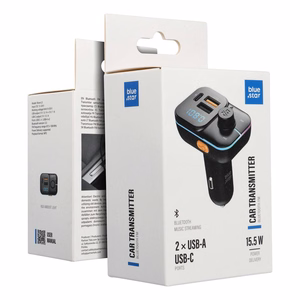 Melns automašīnas raidītājs Blue Star Wave L3 ar RGB dekoratīvo apgaismojumu, 1 × USB-C, 2 × USB, 20 W