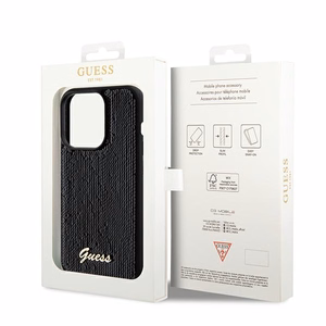 Guess Sequin Script Metal viedtālruņa apvalks iPhone 14 Pro - melns