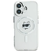Karl Lagerfeld IML Metal Choupette Head Magnētiskais iPhone 16 viedtālruņa apvalks - balts