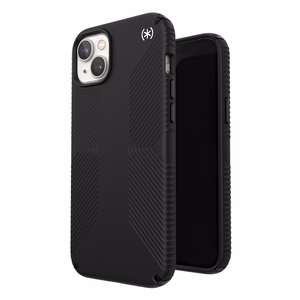 Speck Presidio2 Grip MagSafe vāciņš ierīcei iPhone 14 Plus, ar neslīdošu satvērienu, “Black / Black / White” krāsu kombinācija