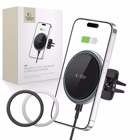 Tech-Protect A2 automašīnas tālruņa turētājs ar MagSafe 15W indukcijas lādētāju gaisa ventilācijas režģim - melns