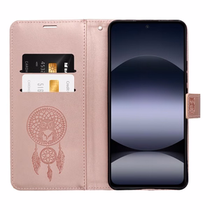 MEZZO grāmatas tipa viedtālruņa apvalks XIAOMI Redmi Note 14 4G (GLOBAL - 164,84mm x 78,15mm x 8,16mm) ar lācīti, rozā zelta krāsas