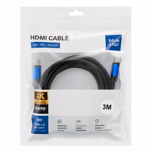 Kabelis HDMI 2.0 Blue Star 4K 120Hz - High Speed, HDR, ARC, Ethernet, AWM, 18Gbps 3 m melns