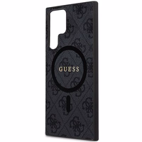 Guess 4G Collection Ādas Metāla Logotips Magnētiskais viedtālruņa apvalks Samsung Galaxy S24 Ultra - melna