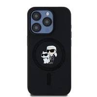 Karl Lagerfeld silikona Karl&Choupette magnētiskais viedtālruņa apvalks iPhone 15 Pro - melns