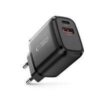 Tech-Protect NCA20 PD 20W / QC3.0 USB-A / USB-C sienas lādētājs - melns