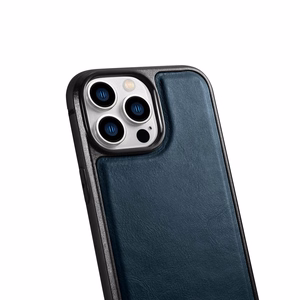 iCarer ādas Oil Wax viedtālruņa apvalks iPhone 14 Pro Max, ādas apvalks zils (WMI14220720-BU)