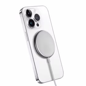 Crong MagSpot bezvadu lādētājs – Aluminum MagSafe 15W Inductive lādētājs (sudrabs balts)