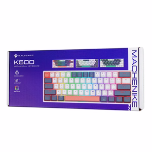 Machenike K500-B61 Vadu mehāniskā spēļu tastatūra ar apgaismojumu, Red Switch - balts un zils