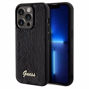 Guess Sequin Script Metal viedtālruņa apvalks iPhone 14 Pro - melns