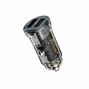 WEKOME WP-C40 Vanguard Series auto lādētājs, 2 × USB-A, 15 W, melns un caurspīdīgs